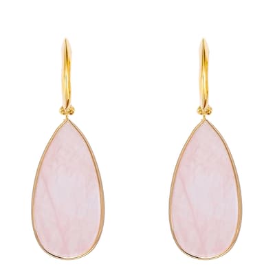 18K Gold Pink Quartz Pear Drop Earrings