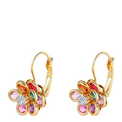 18K Gold Multi Colour Flower Drop Earrings