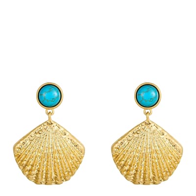 18K Gold Turquoise & Beach Shell Drop Earrings
