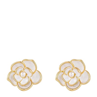 18K Gold White Blooming Pearl Stud Earrings