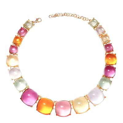 18K Gold Multi Pastel Colour Bold Gemstone Necklace