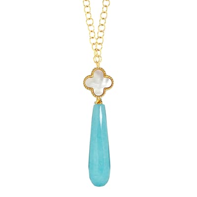 18K Gold Turquoise & Mother Of Pearl Tear Drop Necklace