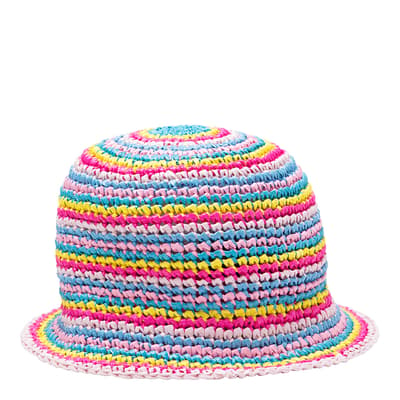 Multi Striped Straw Crotchet Hat