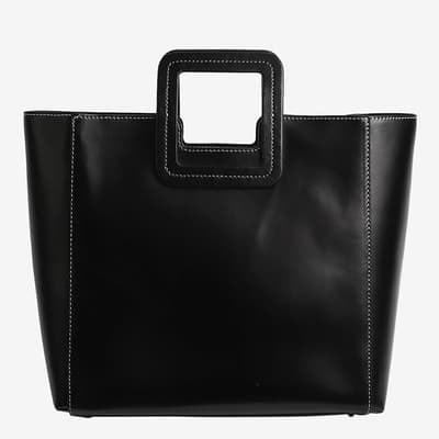 Staud Black Contrast-Stitched Leather Tote Bag 