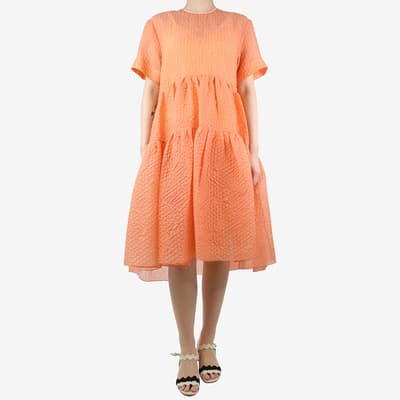 Victoria Beckham Orange Textured Tiered Midi Dress UK 10