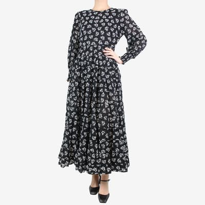 Rixo Black Floral Printed Maxi Dress Size M