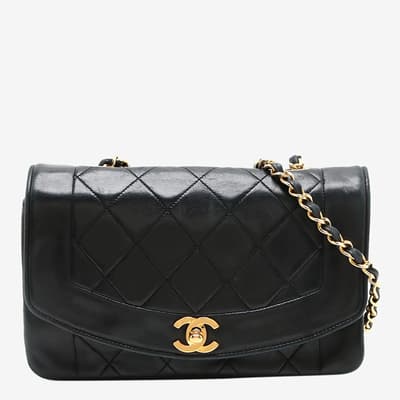 Chanel Black 1989-1991 Vintage Lambskin Diana Bag 