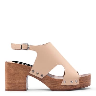 Beige Open Toe Platform Heeled Sandals