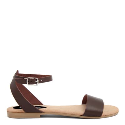 Brown Ankle Buckle Flat Sandals