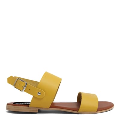 Yellow Leather Double Strap Flat Sandals