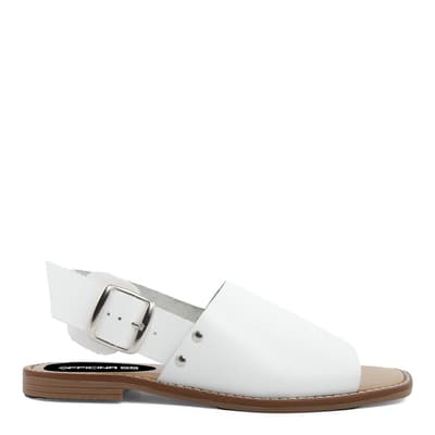 White Leather Wide Strap Flat Sandals