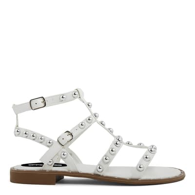 White Studded Strappy Flat Sandals