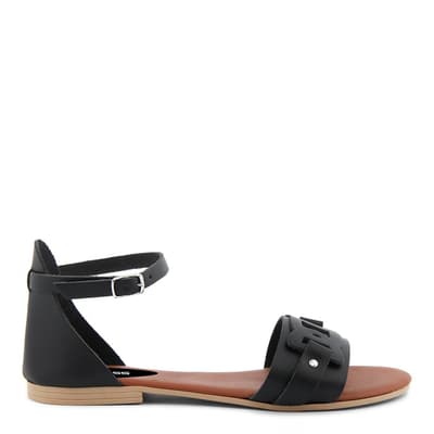 Black Detailed Leather Band Flat Sandals 