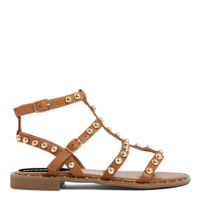 Camel Studded Strappy Flat Sandals