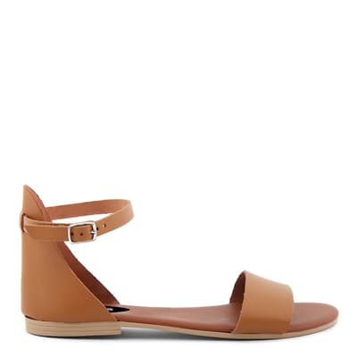 Brown Smooth Leather Strap Flat Sandals
