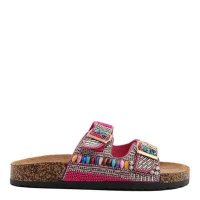 Pink Beaded Double Band Flat Sandals
