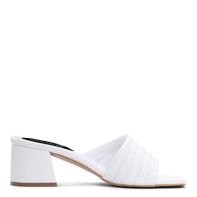 White Quilted Band Heeled Mules