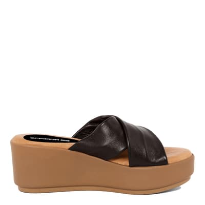 Brown Leather Crossover Band Wedge Sandals