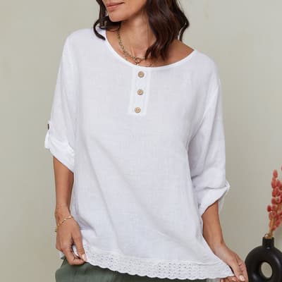 White Button Front Linen Blouse