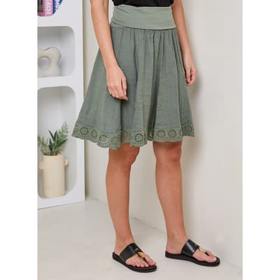 Khaki Broderie Linen Mini Skirt