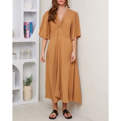 Camel Linen Midi Dress