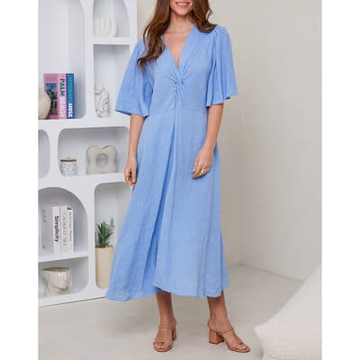 Blue Linen Midi Dress