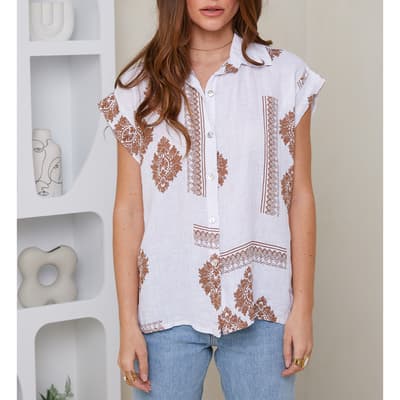 White Printed Linen Top