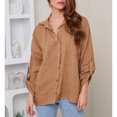 Brown Button Linen Shirt