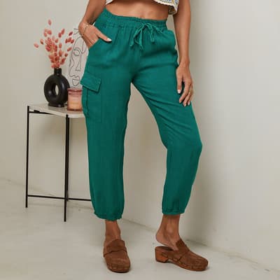 Teal Cargo Linen Trousers