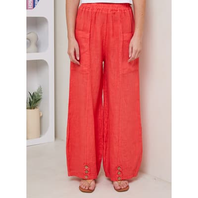 Coral Elasticated Linen Trousers