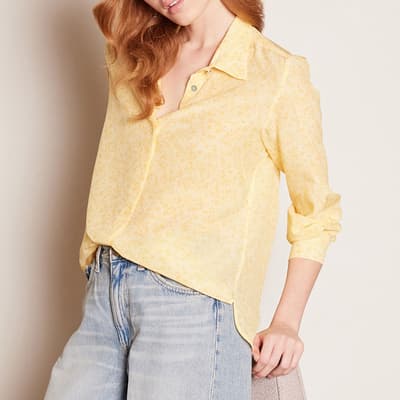 Yellow Floral Print Silk Shirt