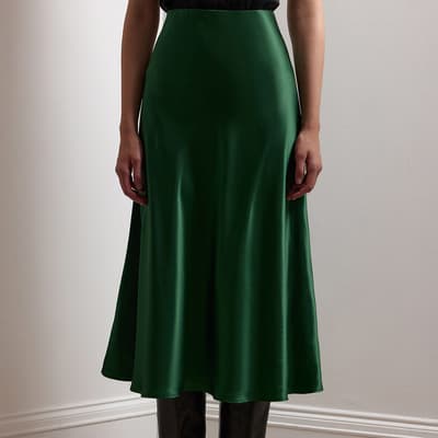 Emerald Green Liberty Silk Satin Midi Skirt