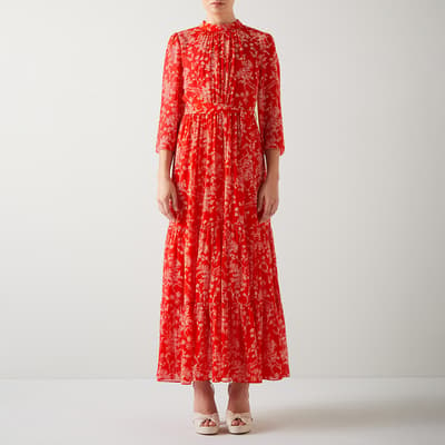 Red Olivia Silk Midi Dress