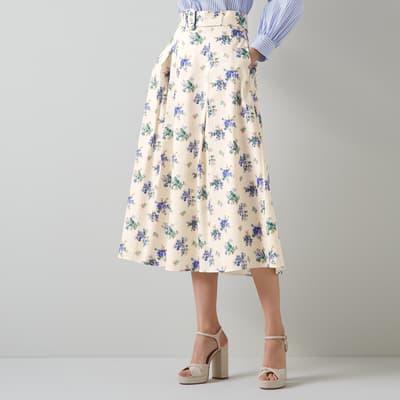 Cream Elodie Printed Cotton Midi Skirt