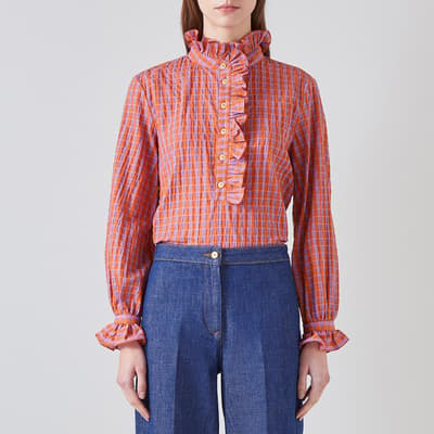 Red Camille Check Cotton Blend Shirt