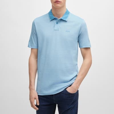 Blue Pique Cotton Polo Shirt