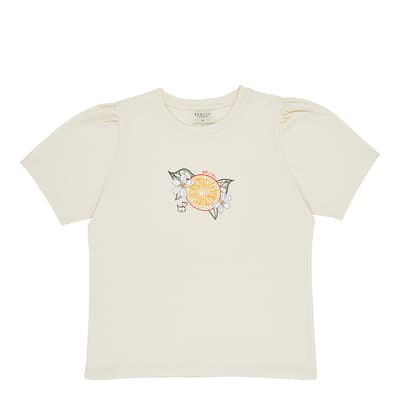 Cream Orange Pleat Sleeve T-Shirt