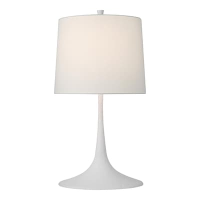 Oscar Medium Sculpted Table Lamp in Plaster White with Linen Shade