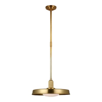 Ruhlmann 18" Factory Pendant in Antique-Burnished Brass with White Glass