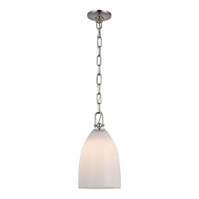 Andros Medium Pendant in Polished Nickel with White Glass