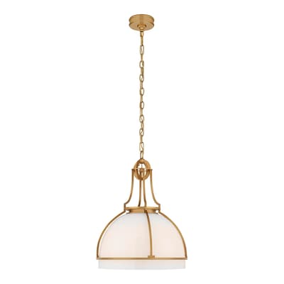 Gracie Large Dome Pendant in Antique-Burnished Brass with White Glass