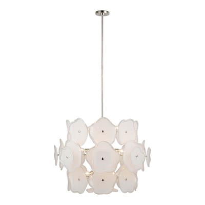Leighton Large Barrel Chandelier in Polished Nickel with Cream Tinted Glass