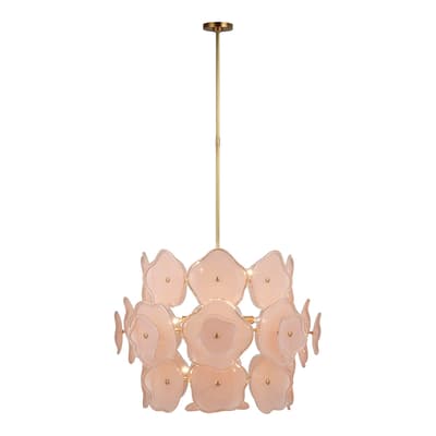 Leighton Large Barrel Chandelier in Soft Brass with Blush Tinted Glass