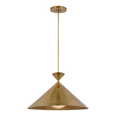 Orsay Grande Pendant in Hand-Rubbed Antique Brass with White Glass