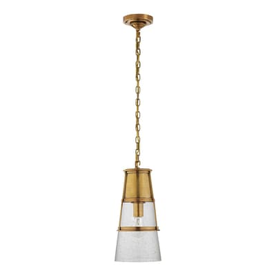 Robinson Medium Pendant in Hand-Rubbed Antique Brass with Seeded Glass