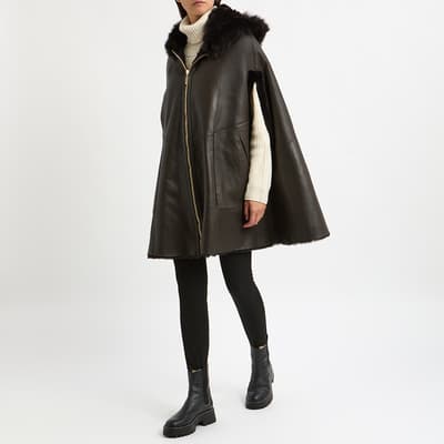 Brown Shearling Reversible Cape