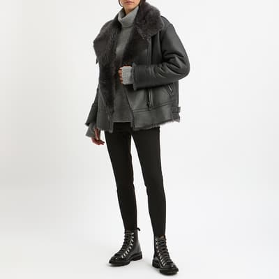 Charcoal Shearling Biker Jacket 