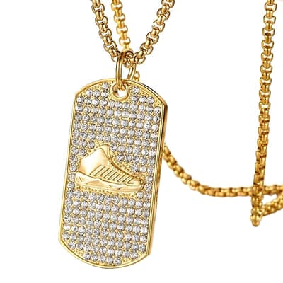 18K Gold Athletic Cz Tag Necklace