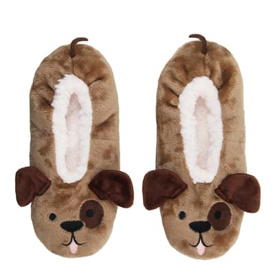 Brown Dog 1pk Fluffy Footsie Slipper Sock