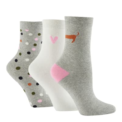 Grey 3pk Multi Print Socks